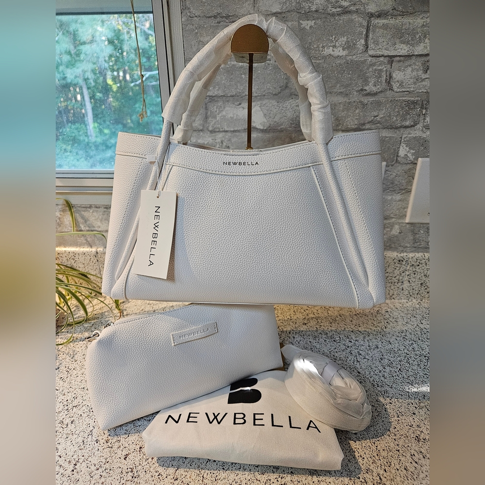 NWT NEWBELLA 2 PC White Women's Handbag Set With Travel Bag & Crossbody